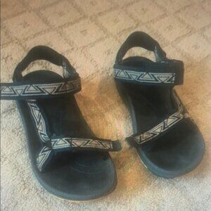 Navy Blue Sandals with Patterned Straps